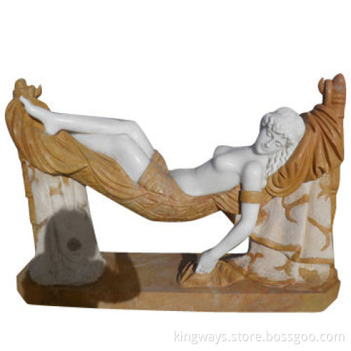 Sculpture of sleeping lady in swing